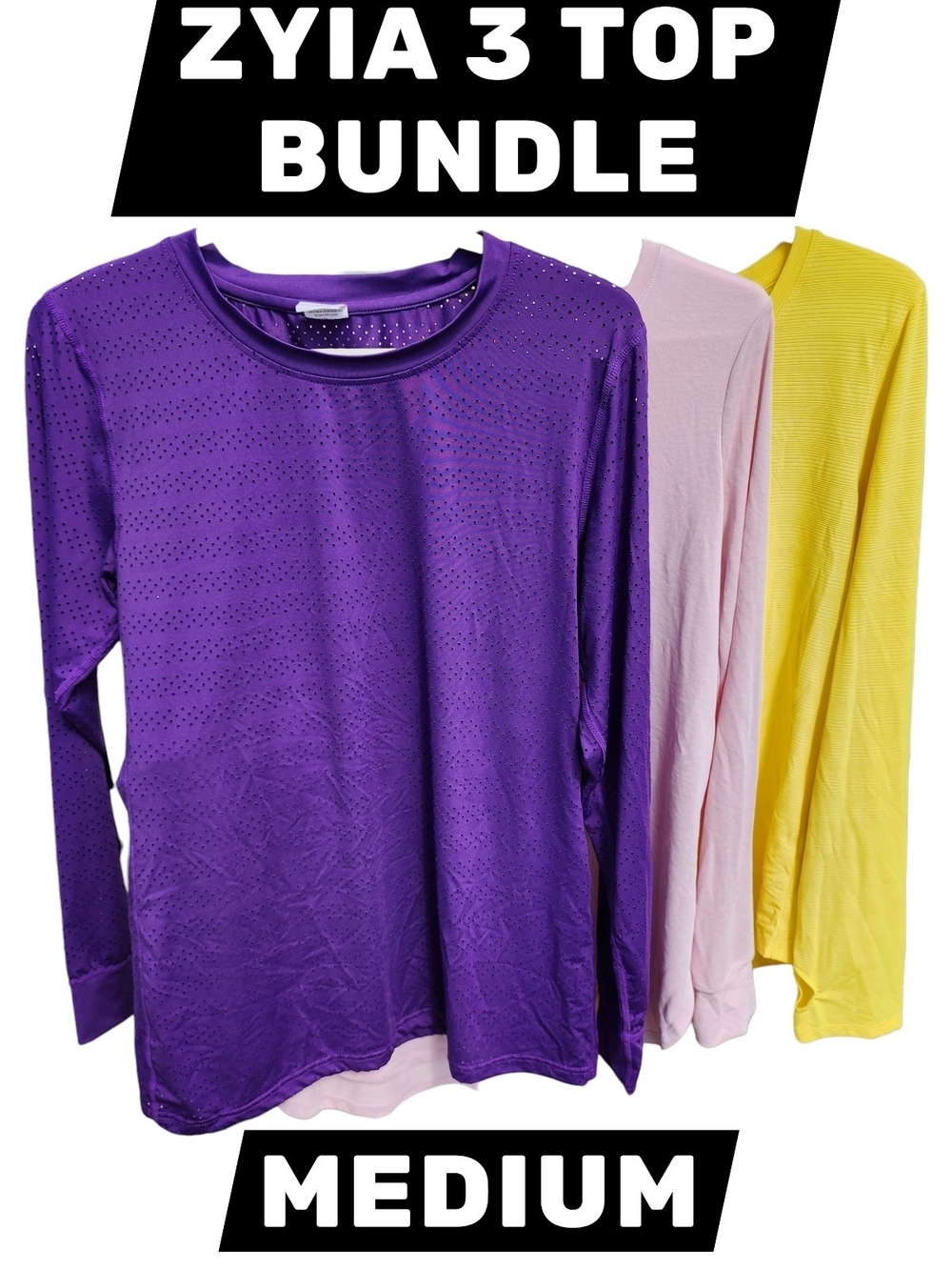 ZYIA Long Sleeve Top Bundle Purple Chill, Pink, Yellow Lightweight Summer Layers